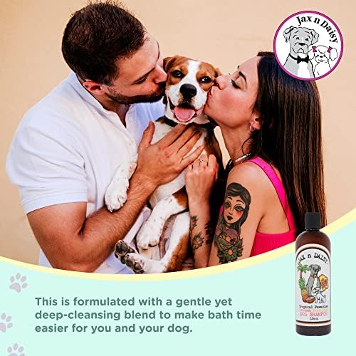 Jax N Daisy Dog Shampoo | Delightful Tropical Pawadise Coconut Pineapple Dog Shampoo for Puppy & Adult Dogs | Made with Natural Essential Oils | Eliminates Odor from Smelly Dogs | 16 Oz