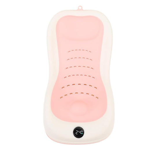 Asixxsix Baby Bath Support, Smart Temperature Sensing Non Slip Baby Bath Seat, Foldable Newborn Bathtub with Thermometer for Newborns Infants Toddlers (Pink)