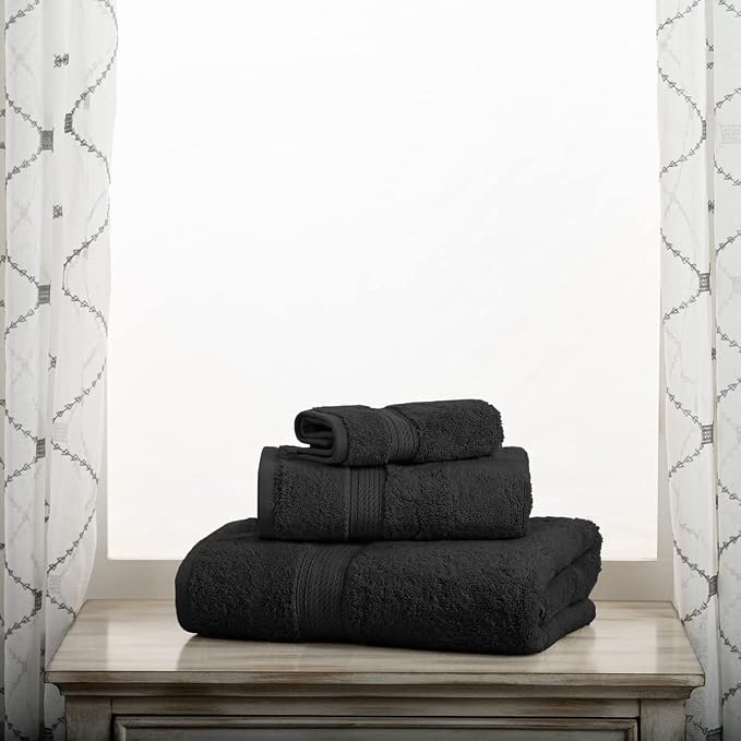 Superior Egyptian Cotton Ultra Plush & Absorbent, 3 Piece Set, Black | Quick Dry, Soft Luxury Towel Set, Bath Essentials, Guest Bath, Spa, 1 Bath, 1 Hand, 1 Face Towels, Madeline Towels