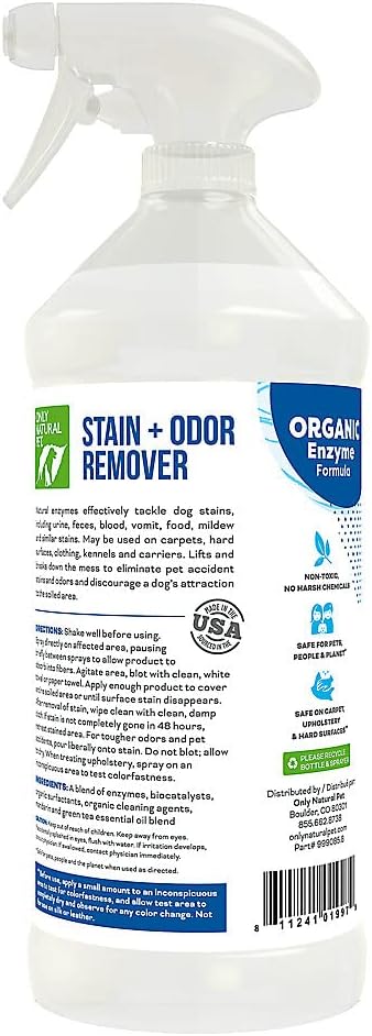 Only Natural Pet Stain & Odor Remover – Enzyme-Based Plant-Derived Formula for Dogs – Dog Stain & Urine Cleaner for Hardwood, Carpet & Upholstery – Fresh Mandarin Orange & Green Tea – 32 fl oz