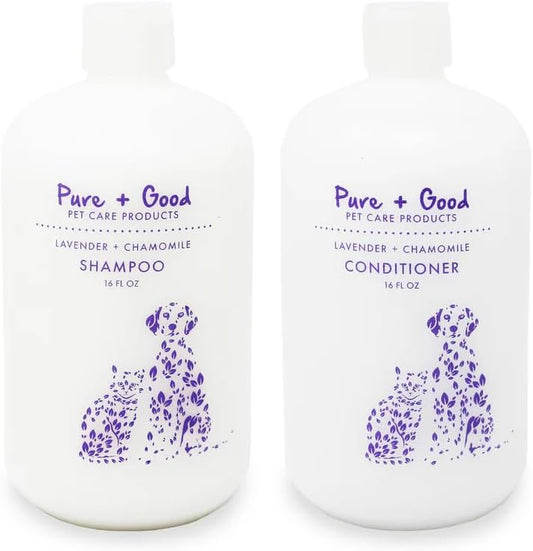 Pure + Good - Shampoo and Conditioner Set, Formulated for All Pets, Gentle and Cleansing, Made in The USA, Cruelty Free, 16 fl oz (Lavender + Chamomile)