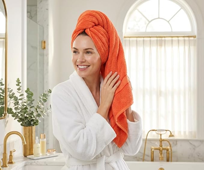 Bath Towels Set-100% Cotton-2 Bath Towels, 2 Hand Towels & 2 Washcloths-Large, Quick Dry, Absorbent, Soft & Plush-Home, Gym, Hotel, Pool, Shower Towels -6 Piece Luxury Bathroom Towels - Orange