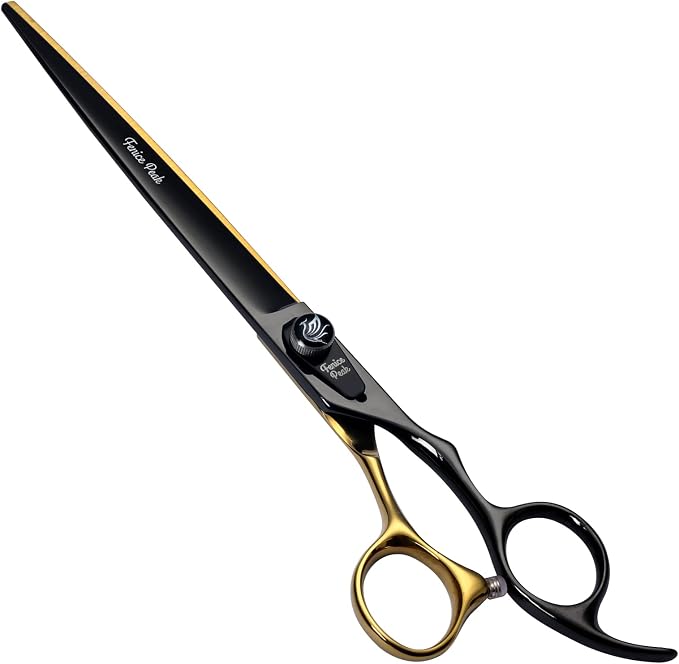 7'' Black Dog Grooming Scissors Goldern Straight Shears with Ergonomic Offest Handle and Pattern Screw Pet Grooming Trimming Shears Durable and Sharp 440C