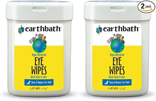 earthbath, Hypo-Allergenic Pet Eye Wipes - Fragrance Free Tear Stain Remover for Dogs Cats, Puppies and Kittens, Made in USA, 100% Cruelty Free - 30 Count (2 Pack)