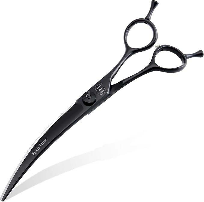 Dog Grooming Curved Scissors, 7.5 Inch, Japanese 440C Stainless Steel, 30° Arc Blade for Head, Face and Legs (7.0")