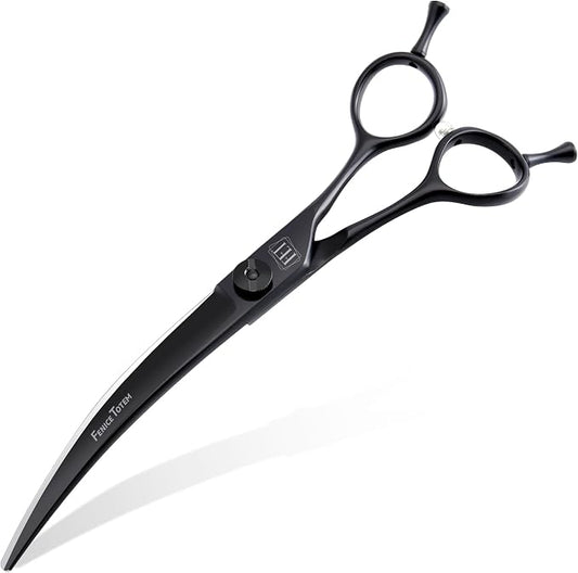 Dog Grooming Curved Scissors, 7.5 Inch, Japanese 440C Stainless Steel, 30° Arc Blade for Head, Face and Legs (7.0")