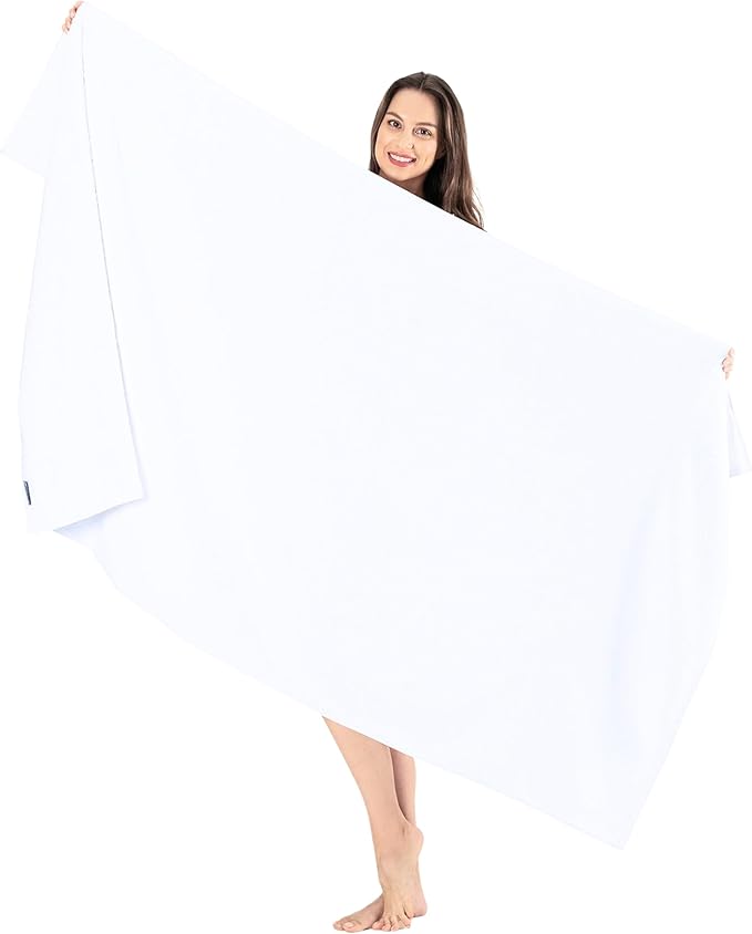 SALBAKOS Luxury 100% Turkish Cotton Bath Sheets 40x80 in Oversized Extra Large Bath Towels | Premium Hotel Quality Thick Soft Absorbent Turkish Towel for Spa Beach (Pack of 1, White, Jumbo Bath Sheet)