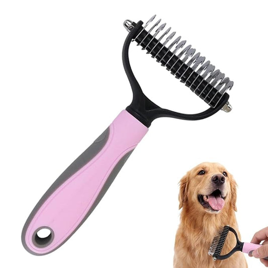 Double-Sided Pet Grooming Brush, Pro Tool For Dogs Shedding Stainless Steel Dual Tooth Undercoat Rake Detangling Comb Ergonomic Pet Grooming Brush (Pink, 1PCS)