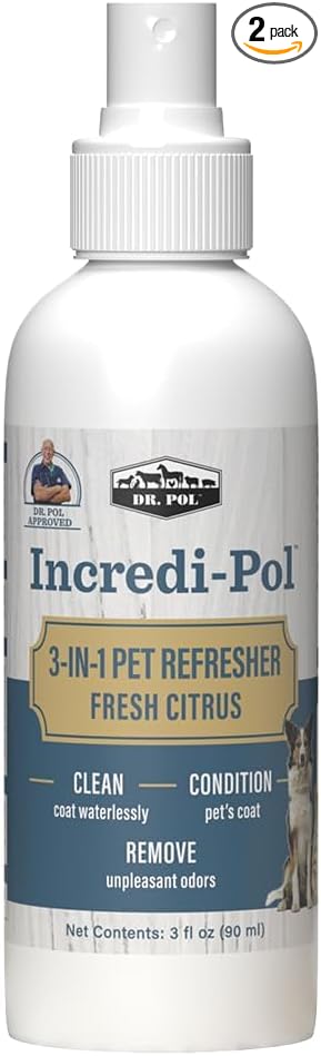 Dr. Pol Incredi-Pol 3-in-1 Pet Refresher | Waterless Coat Cleaner & Conditioner | Pet Odor Eliminator | Fine Mist Spray for Dogs & Cats | Freshens, Cleans & Softens Fur | 3 oz | Fresh Citrus