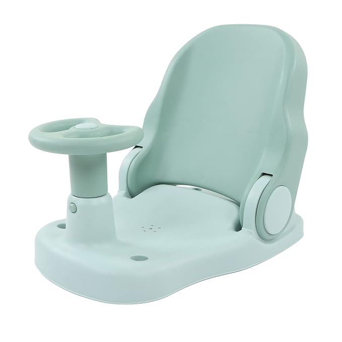 Matybobe Baby Bath Seat Baby Bath Chair Infant Bathtub Seat Slip Safety Shower Chair Adjustable Suction Cups Small Car Shape Steering Wheel Armrest for Infant Toddl (Green)