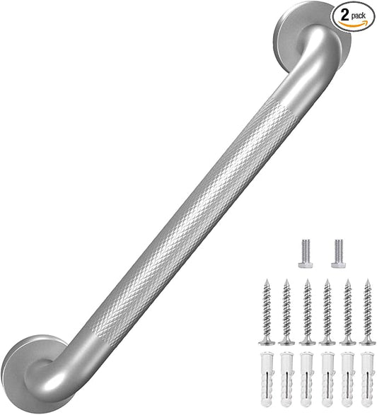 Metal Industrial Stairs Grab Wall Handrail Staircase Steps Indoor Exterior Outdoor Deck Hand Rail Safety Grab Bar Handle for Stairs Bars Wall Elderly Grab Frame Pipe (12 Inch 1 Pack Anti-Slip Silver)