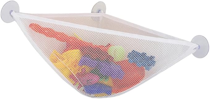 Bath Toy Organizer with Strong Suction Cups Bathtub Toys Holder Storage Net Corner Shower Caddy Bag for Baby Boys and Girls White 1PC.
