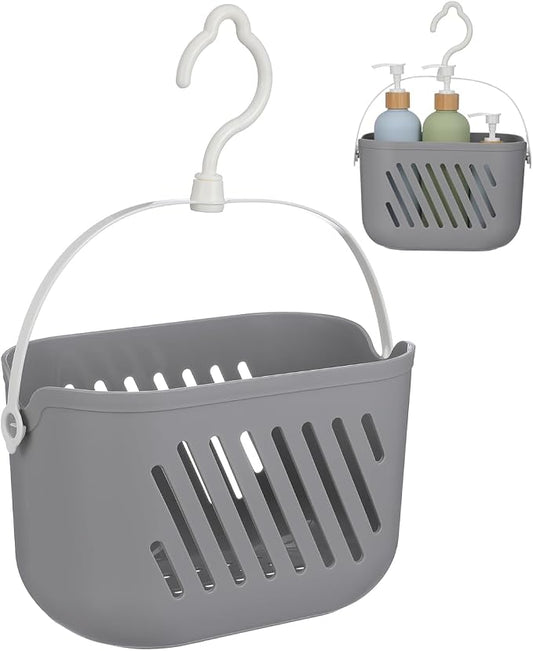 DOITOOL Hanging Hanging Shower Basket, Portable Plastic Shower Caddy Storage Basket with Rotatable Hook, Bath Tub Toy Holder Small Bathroom Organizer for College Dorm Bathroom Kitchen