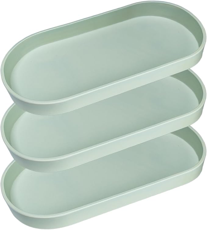 Green Small Oval Tray (11.8 inch), 3 Pack, Countertop Organizer | for Kitchen Counter, Bathtub Bathroom Vanity Items, Coffee Accessory, Bar, Serving Seasoning, Salt and Pepper, Soap.