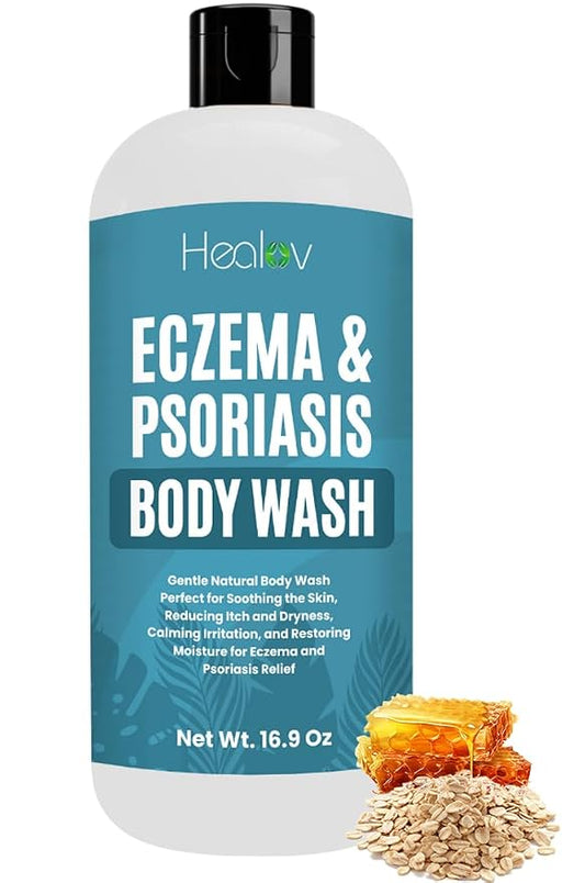 Eczema Body Wash – All Natural Eczema Soap, Dermatitis, Psoriasis Treatment for Dry Itchy Sensitive Skin Relief – Gentle Detoxifying, Healing, Anti-Itch, Oatmeal Goat Milk Bath Wash for Kids, & Adults