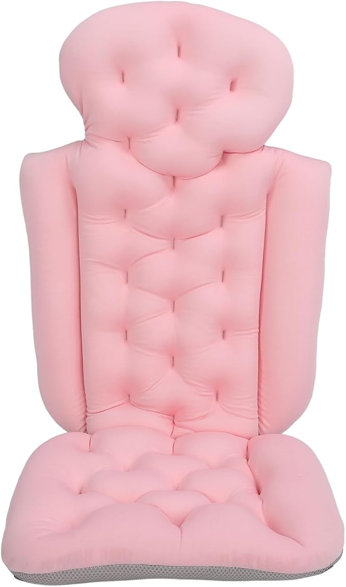 Full Body Bath Pillow, Bathtub Pillow with Non Slip Base, Ergonomic Full Body Bath Cushion for Tub Spa Pool Outdoor Use, Breathable Quick Drying Mesh Fabric Bathtub (Pink)