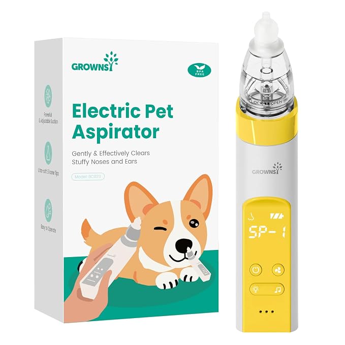 GROWNSY Electric Nasal Aspirator for Pet, Whisper-Quiet Nose & Ear Suction for Dogs, Cats, Puppies & Kittens, Adjustable Suction, Food-Grade Silicone, Relieve Congestion, Clear Milk, Clean Ears