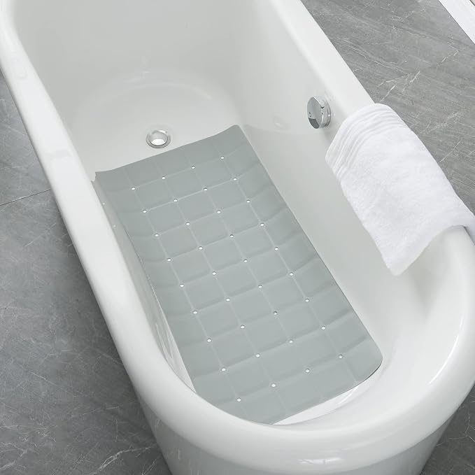 Webos Foldable Silicone Bathtub Mat: Jumbo Size Heavy Duty Safety Bath Mat for Tub Without Suction Cups Non Slip Bath & Shower Mat for Textured, Reglazed, Refinished Tub (Grey, 35.8 x 17.7)
