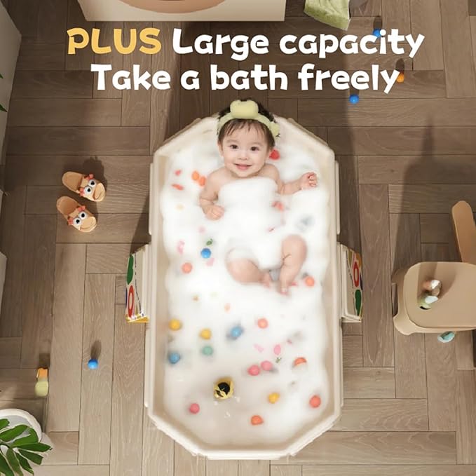 Foldable Baby Bathtub, Collapsible tub for Kids, Small Bathtub for Bathing, Portable Bathtubs for SPA Tub, Easy Storage for Small Spaces, Effortless Folding Bathtubs (Off white)