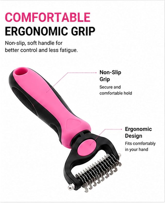Professional Deshedding Tool Dogs & Cats - Gentle, Efficient & Fur, Pet Grooming Brush, Dog & Cat Grooming Tool，Pink：Large