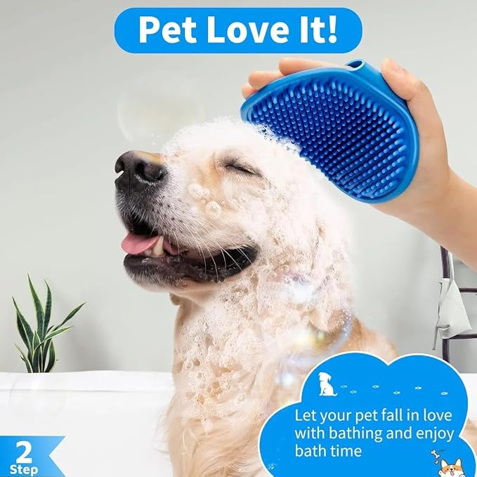 Silicone Pet Grooming Brush for Dogs & Cats – Soft Bath Brush, Gentle Deshedding & Massage Tool, Adjustable Hand Strap, Use Wet or Dry for Short & Long Hair Pets (Blue)