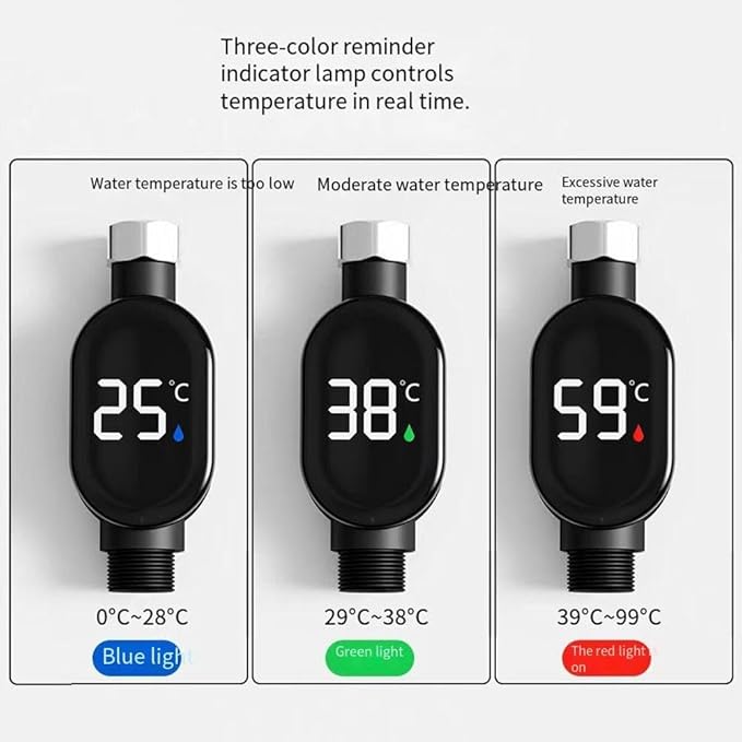 Shower Thermometer LED Temperature Display, Water Temperature Thermometer Faucet Water Monitor With Color Changing Indicator For Bathroom, Baby Bath, Kitchen (down)