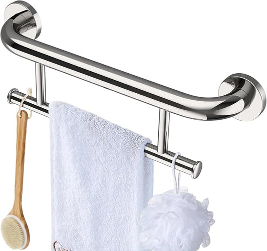 Polished Chrome Grab bar 17 inch - 1.25” Diameter, Zepolu 2-in-1 Bath Towel Bars for Bathroom, Stainless Steel Safety Assist Balanced Support Handle, Wall Mounted Towel Grab Bars for Senior Handicap