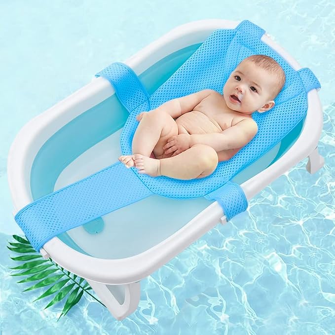 Bath Seat Support Net Newborn Floating Bath Cushion Pad Infant Bathtub Sling Shower Mesh Adjustable Bath Tube Support 5-Points Anti-Slip Bathtub Seat for Age 0-18 Months Light Blue