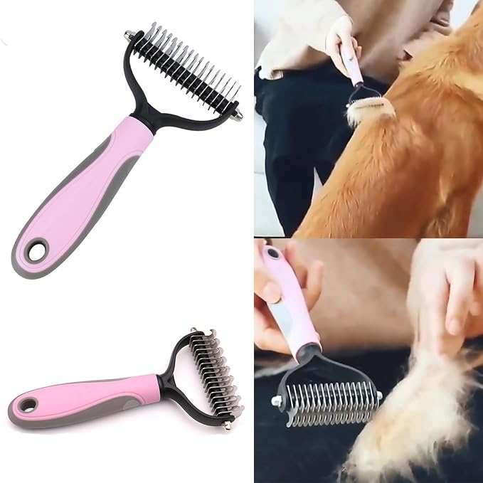 7 PCS Dog Brush Dog Grooming Kits,Dog Shedding Brush，Self-Cleaning Brush with Nail Clipper, Flea Comb and Shampoo Bath Brush