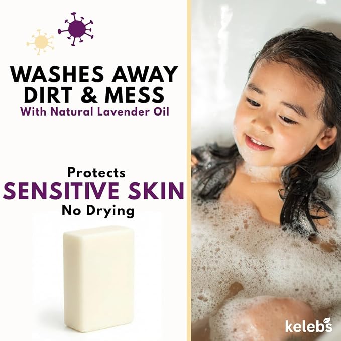 KELEBS Kids Soap Bar, Gentle Lavender Soap, Kids Body Wash Bar, Natural Bar Soap for Kids & Family, with Organic Lavender Oil, Naturally Scented, 7 Bars