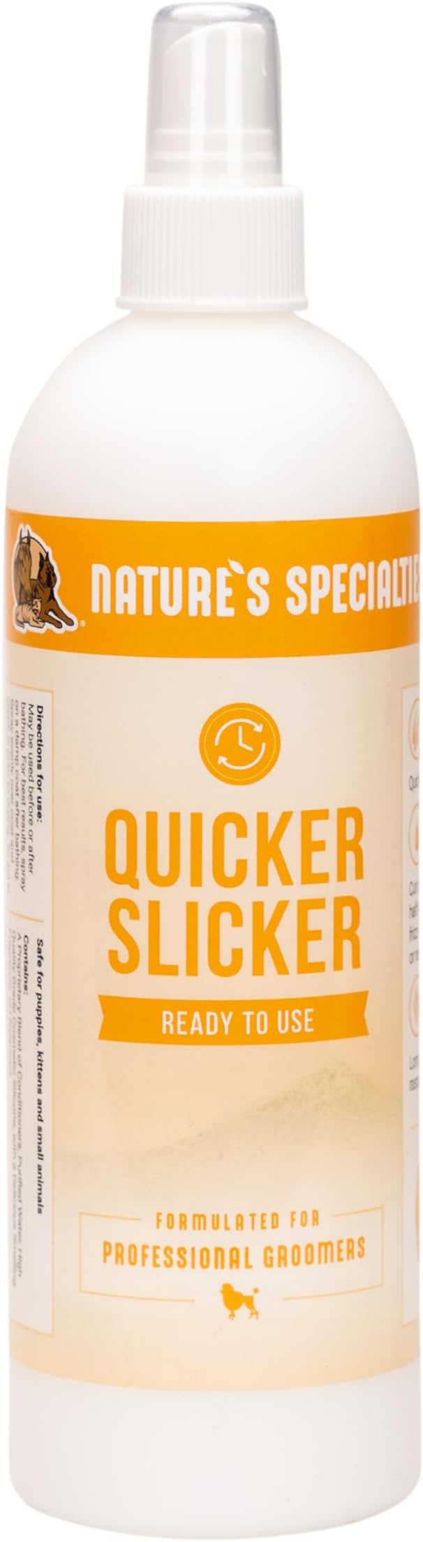 Nature's Specialties Quicker Slicker Ready to Use Detangling and Conditioning Spray, Natural Choice for Professional Groomers, Helps Restore Moisture, Made in USA, 16 oz