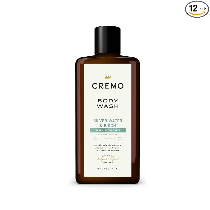 Cremo Body Wash for Men, Rich-Lathering Silver Water & Birch, 16 Fl Oz (Pack of 12)