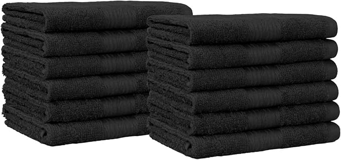 Amazon Basics Highly Absorbent Cotton Washcloths for Face, Soft, Machine Washable, Fade Resistant, 12 x 12 in, Black, (Pack of 144)