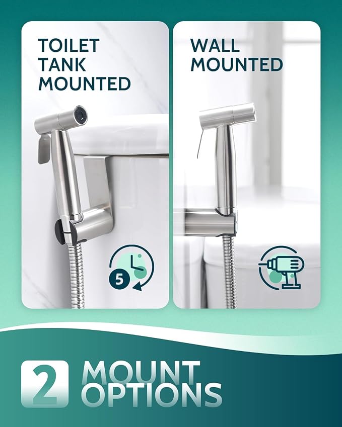 Handheld Toilet Bidet Sprayer for Toilet-Adjustable Water Pressure Control with Bidet Hose for Feminine Wash, Stainless Steel Brushed Nickel Cloth Diaper for Baby Wash (Stainless Steel, 2 Pack)