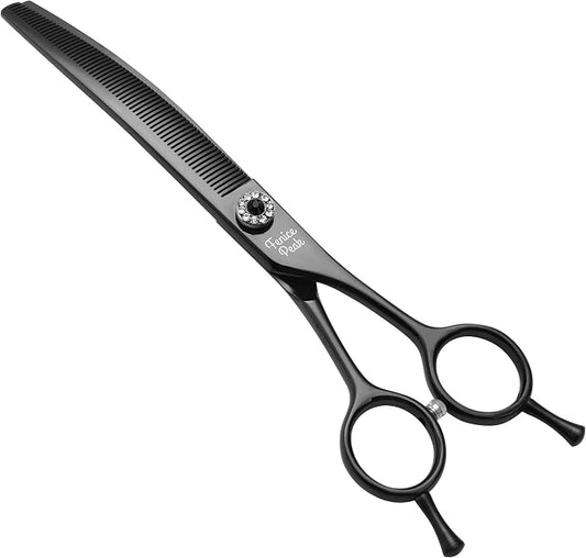Professional Dog Grooming Scissors Pet Curved Thinning Shears 7.0'' Extremely Sharp Blades 440C Steel Thinning Scissors Durable Smooth Motion & Fine Cut for Dogs and Cats(Black)