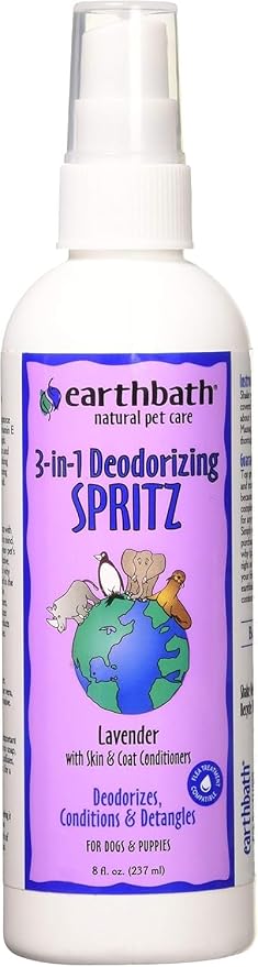 earthbath Lavender 3-in-1 Dog & Puppy Deodorizing Spritz, 8 Oz (1 Pack) | Dog Odor Eliminator for Strong Odor, Cruelty-Free Cologne, Wash Spray, Made in USA, Bathing Supplies