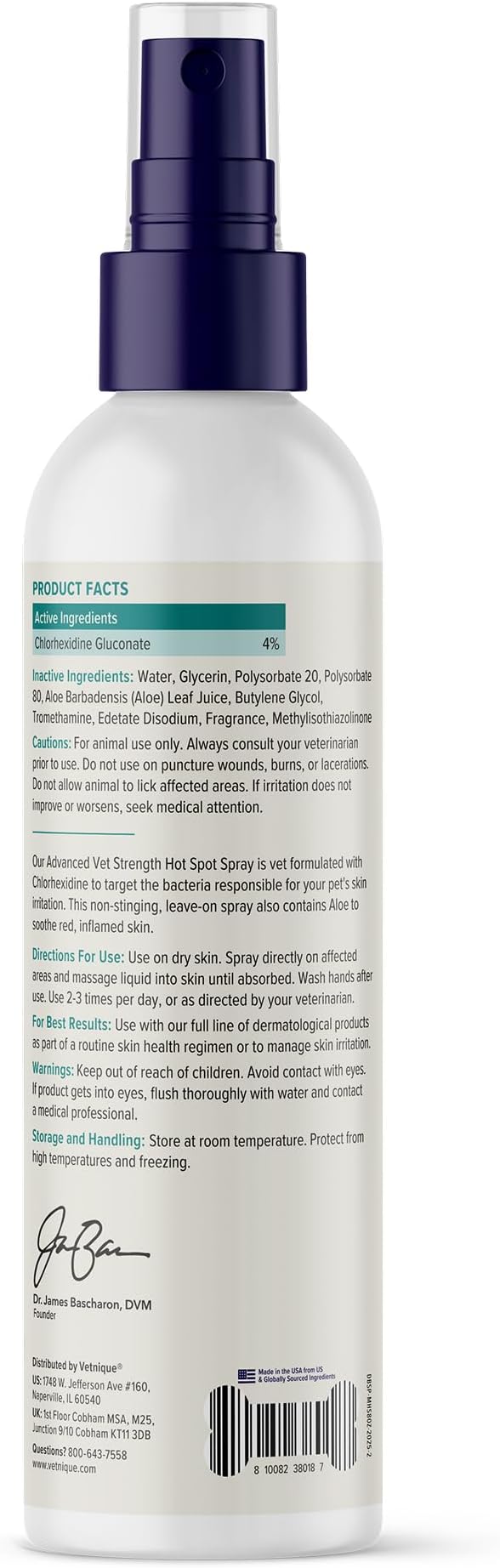 Vetnique Dermabliss Hot Spot Treatment Spray for Dogs Cats, Skin Relief | 4% Chlorhexidine Antiseptic Spray & Antibacterial Dog Spray, Hot Spot & Wound Care, Skin Irritation & Itch Relief, No-Sting