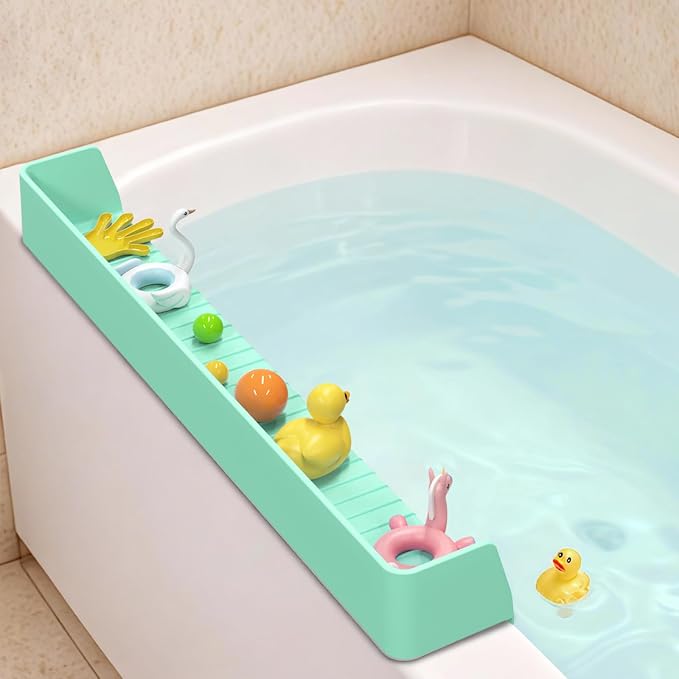 31” Bathtub Splash Guard Shelf with Strong Suction Cups, Silicone Tub Water Guard Organizer for Shampoo & Bath Essentials, No-Mess Spill Protection -Green