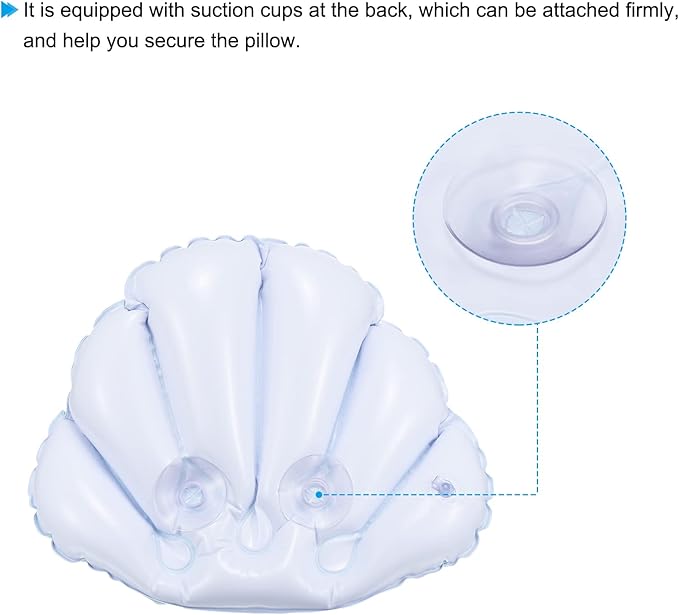 PATIKIL Inflatable Bath Pillow with Suction Cups, 2 Pack Terry Cloth Covered Shell Shape Soft Bath Spa Cushion Neck Support for Bathtub Hot Tub (Blue, Pink)