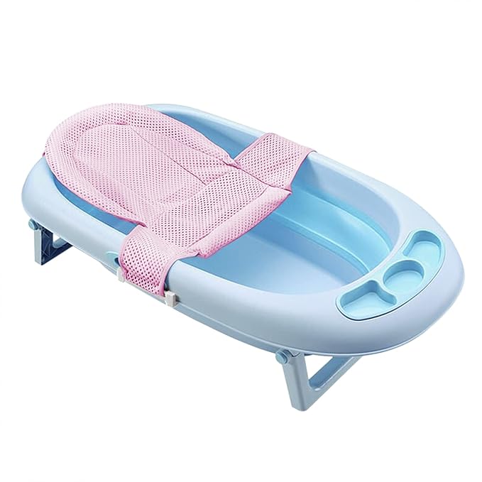 RUIXIA Universal Adjustable Baby Bath Tube Support Mesh Net Soft Breathable Infants Shower Pad Bathing Mat 4-Points Anti-Slip Bathtub Seat with Sponge Cushion Age 0-36 Months, TPink, One Size
