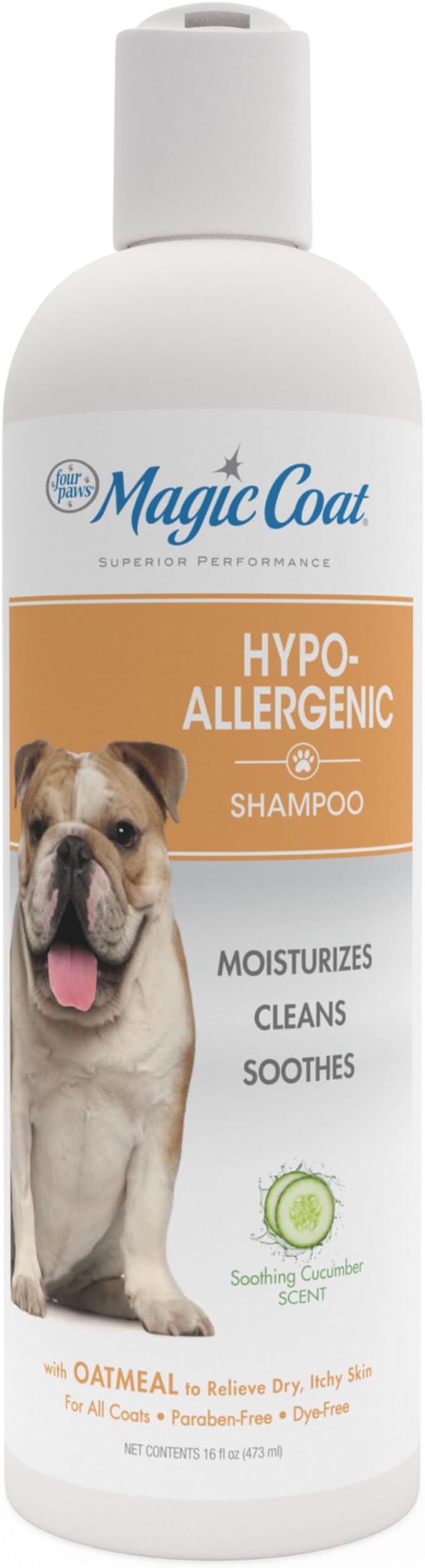Four Paws Magic Coat Hypoallergenic Dog Shampoo, 16 oz | Soothing cucumber scent, moisturizing dog wash for itchy dry skin, dog grooming, paraben-free, dye-free, all coat types