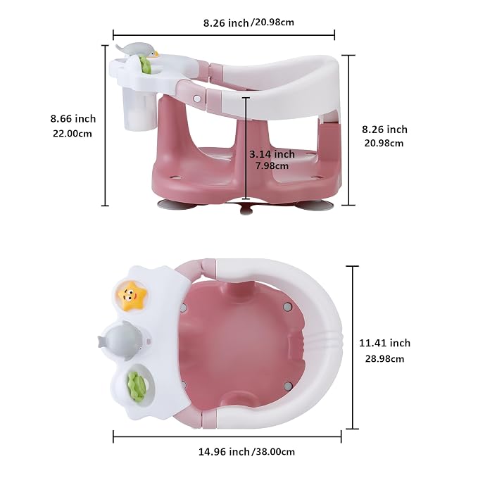 Baby Bath Seat for Babies 6 Months & Up with Toy Tray,Non-Slip Suction Cup Baby Bath Chair for Babies Sitting Up (Dusty Pink)