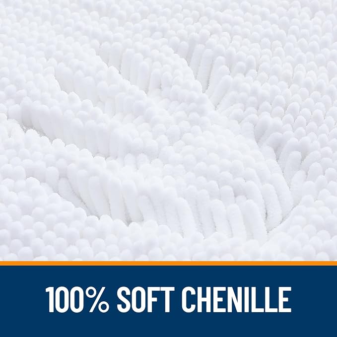 OLANLY Bathroom Rugs 35x24, Extra Soft Absorbent Chenille Bath Rugs, Rubber Backing Quick Dry, Machine Washable Bath Mats for Bathroom Floor, Tub and Shower, Home Decor Accessories, White