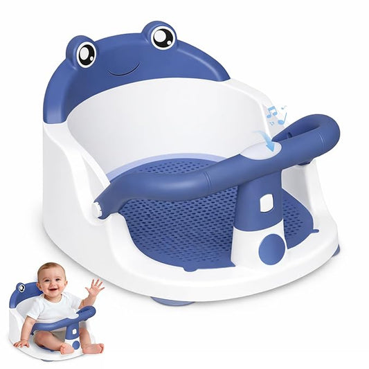 Baby Bath Seat for Babies 6 Months & Up - One-Handed Snap-On Armrest Baby Bath Chair | 4 Suction Cup Non-Slip Baby Bathtub Seat with Storage Bag | Ergonomic Infant Bath Seats for Baby Sitting Up Blue