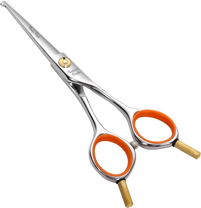 6'' Small Straight Scissors Lightweight Dog and Cat Grooming Scissors with Safety Round Tip JP440C Stainless Steel Sharp Blades for Body Facial Nose Ear and Paw Hair Easy Use