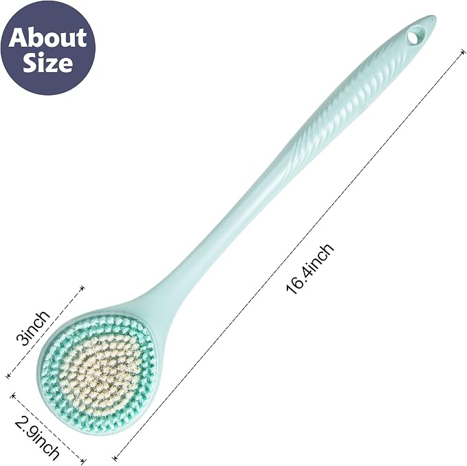 BEDELITE Back Bath Brush Long Handle for Shower of 2 - Soft Shower Brush for Men & Women,Back Brush Scrubber - 16.4" Long Skin Exfoliator for Bath Scrubber Body Brush（Blue & Blue）