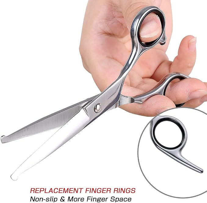 Chibuy Professional Dog Grooming Scissors Straight Cut with Safety Round Tips, 4CR Stainless Steel & Titanium Coated for Precise Cutting, for Professional Groomers & Home Use, for Dogs & Cats