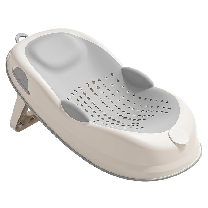 Baby Bath Support, Non Slip Infant Bathtub Seat with Soft Spine Support and Foldable Feet, Gray
