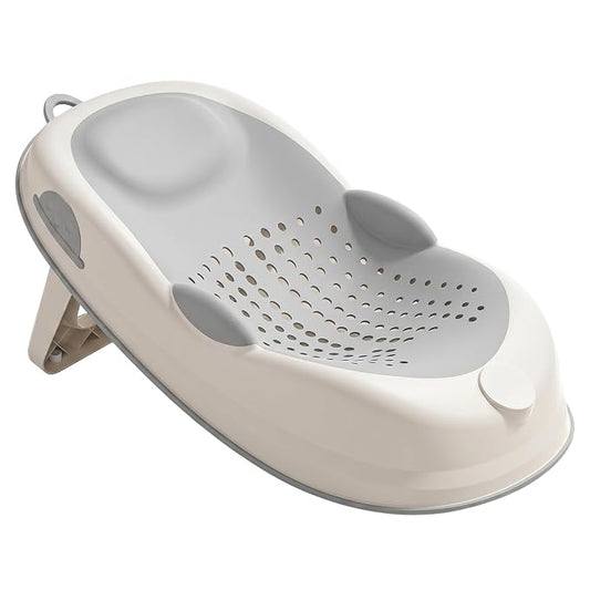 Baby Bath Support, Non Slip Infant Bathtub Seat with Soft Spine Support and Foldable Feet, Gray