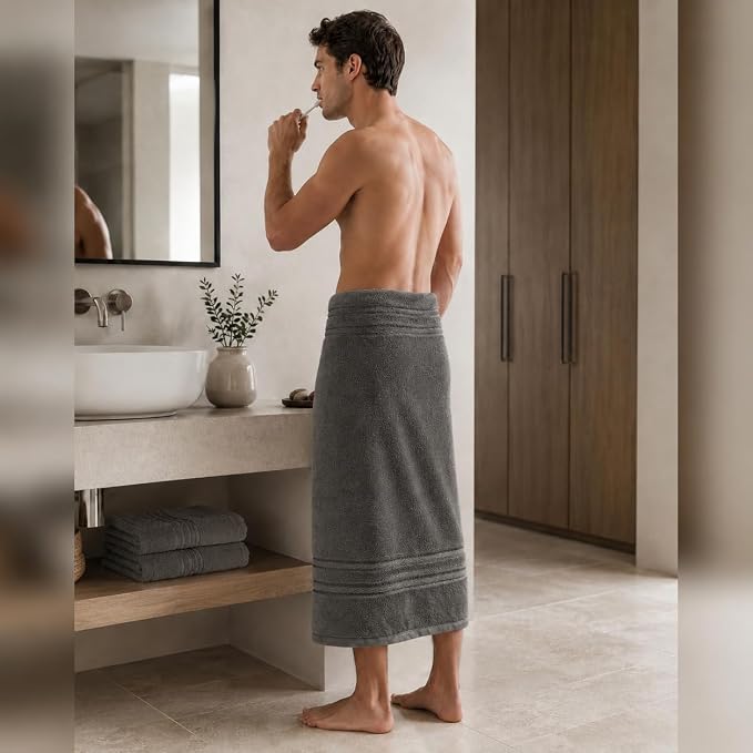 Terry Bath Sheet Set of 2 Charcoal Grey Bath Towels Set 35x70 Inches, 100 Combed Long Staple Cotton Highly Absorbent Ultra Soft Oversized Large Luxury Hotel & Spa Quality Bathroom Towels Set